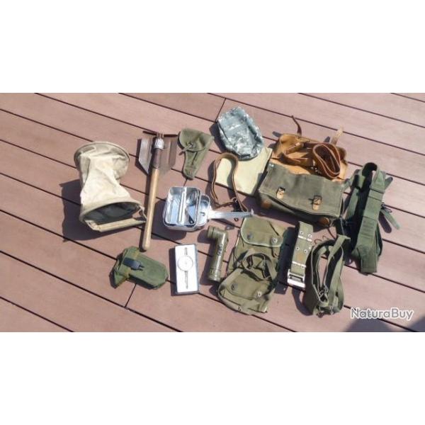 LOT 2 MILI 15 OBJETS SACS PELLE SACOCHES CEINTURON PORTE CHARGEURS A VOIR