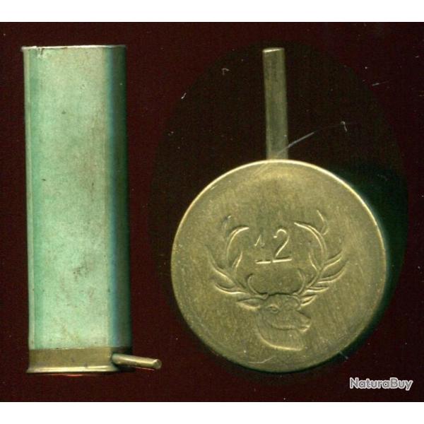 Cal. 12 � broche  - beau marquage pr�sentant une  t�te de Cerf - tube carton vert - jamais charg�e