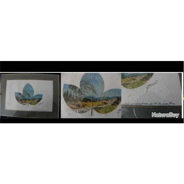 peinture miniature sur feuille passiflore signee