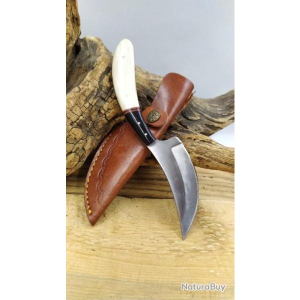 Couteau DEPECER  Lame Acier 3Cr13 Manche Os Etui Cuir