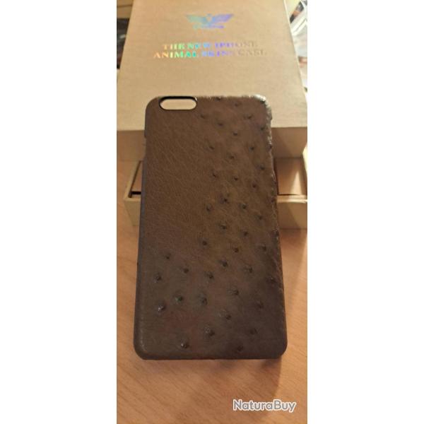 Coque Autruche Veritable pour iPhone 6+/6s +-Marron