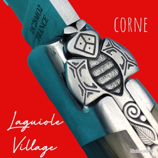 Exceptionnel Couteau Laguiole Village corne mouche prestige ressort grav� couteau unique