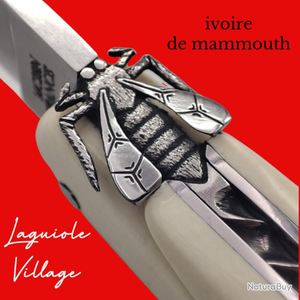 Exceptionnel Couteau Laguiole Village ivoire de mammouth mouche cisel�e couteau unique