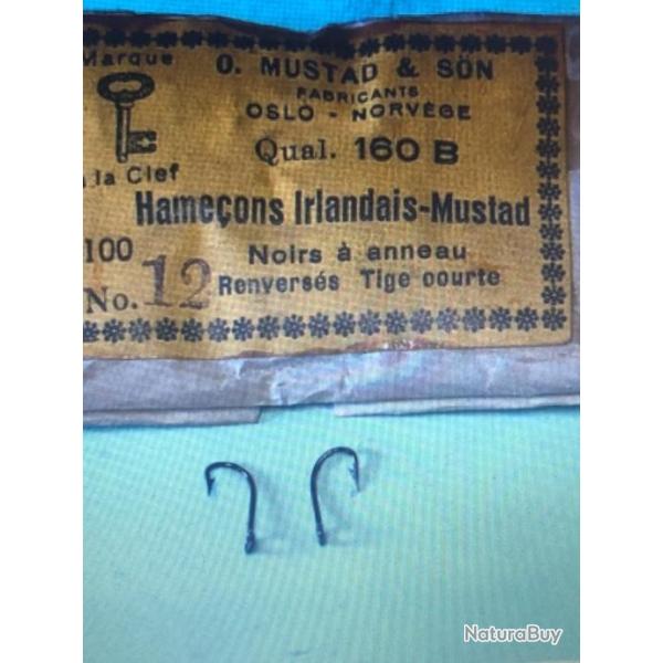 100 hame�on n 12 oeillet r�f 160b noir renvers� tige courte peche truite simple mustad