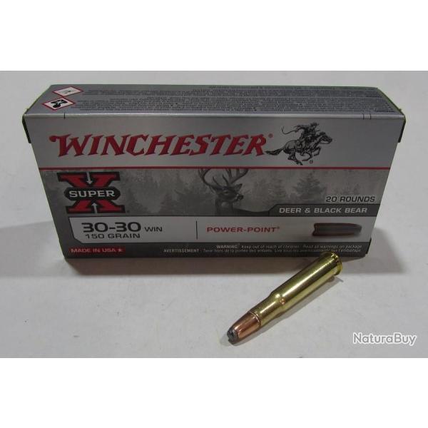 1 boite neuve de 20 cartouches  de calibre 30-30 winchester , Winchester power Point 150 grains