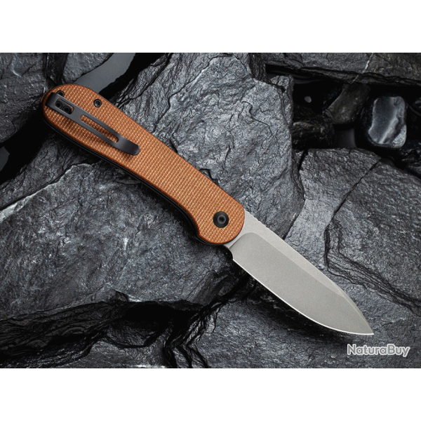 Couteau Civivi Elementum Button Lock Brown Lame Acier 14C28N Manche Micarta IKBS Clip CIVC2103D