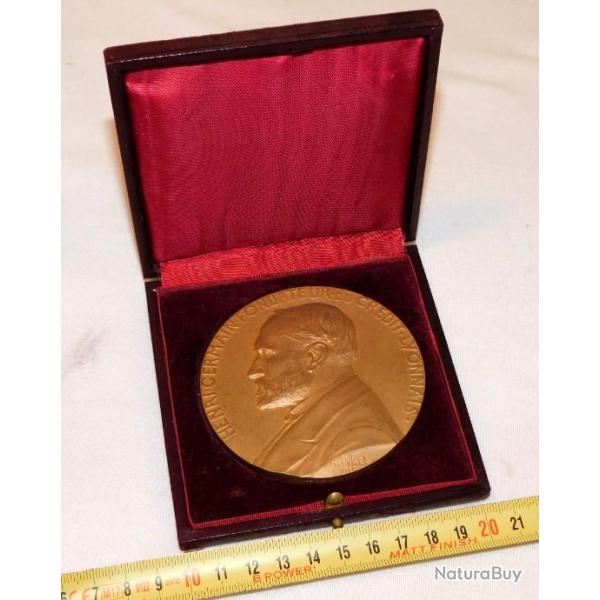 CREDIT LYONNAIS : TRES BEL ANCIEN MEDAILLON BRONZE 1910 + COFFRET - 25 ANNEES