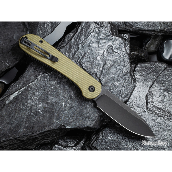Couteau Civivi Elementum Button Lock Olive Lame Acier 14C28N Manche Micarta IKBS Clip CIVC2103B