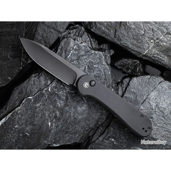 Couteau Civivi Elementum Button Lock Black Lame Acier 14C28N Manche Micarta IKBS Clip CIVC2103A