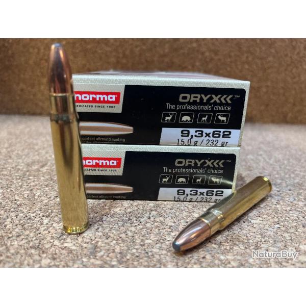 Lot de 2 boites de munitions Norma Oryx 9,3X62  15g