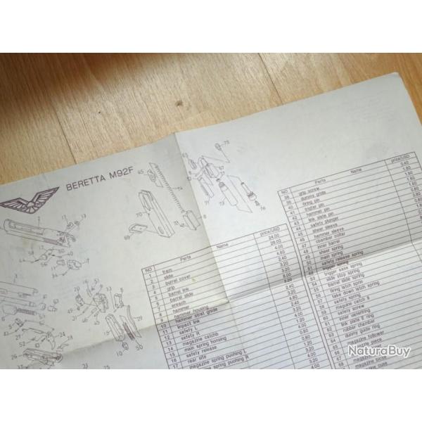 plan de 435 x 310 mm pistolet BERETTA M92F 92F RECTO / VERSO - VENDU PAR JEPERCUTE (a3998)