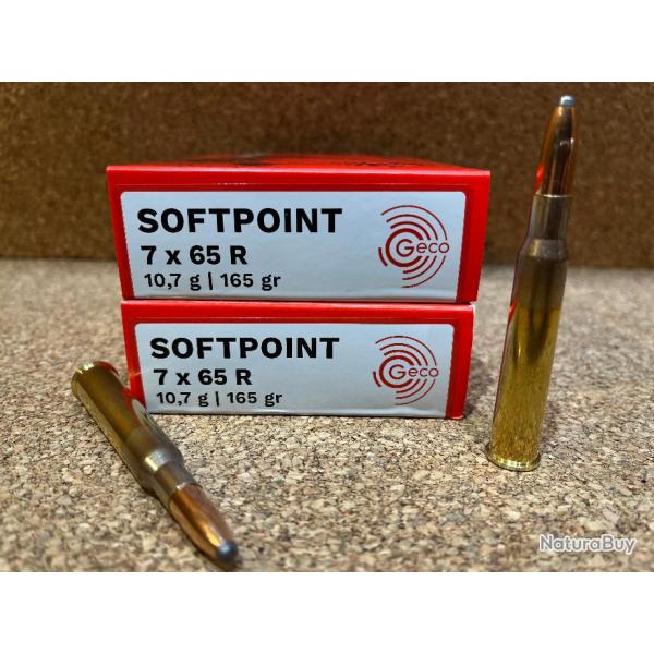LOT DE 2 BOITES DE 20 CARTOUCHES GECO 7X65R TM DEMI-BLINDEE 10.7G