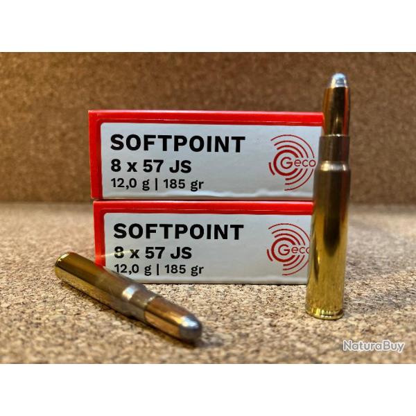 Lot de 2 boites de munitions GECO Cal. 8X57 JS demi blind�e 12g 185gr