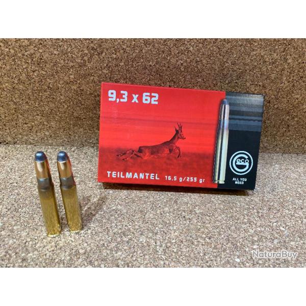 1 BOITE DE 20 CARTOUCHES GECO 9.3X62 TM DEMI-BLINDEE 16.5g