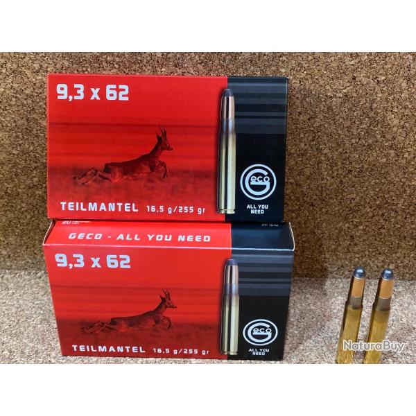 2 BOITES DE 20 CARTOUCHES GECO 9.3X62 TM DEMI-BLINDEE 16.5g
