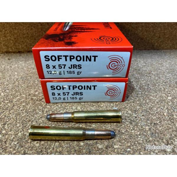 Lot de 2 boites de munitions GECO cal. 8x57 JRS demi blind�e 12G 185GR
