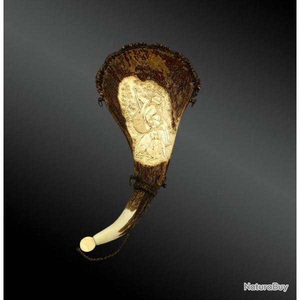 Poire  Poudre En Bois De Cerf Sculpt. Allemagne, Fort Noire, Dbut XIXme