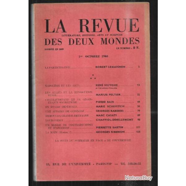 la revue des deux mondes 1er octobre 1968 , napol�on, russie imp�riale , gobineau , r�volution russe