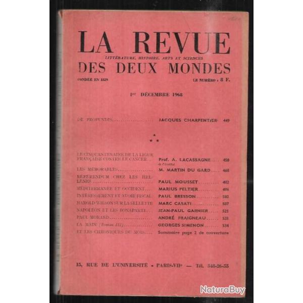 la revue des deux mondes 1er d�cembre 1968 , napol�on, paul morand, harold wilson