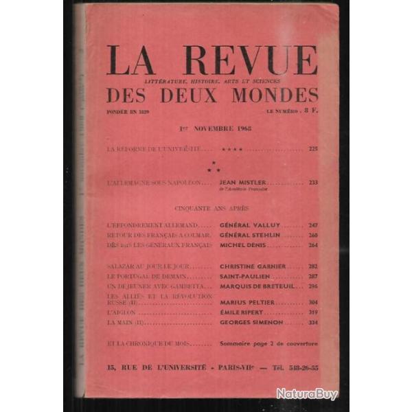 la revue des deux mondes 1er novembre 1968 , retour des fran�ais � colmar, salazar au jour le jour
