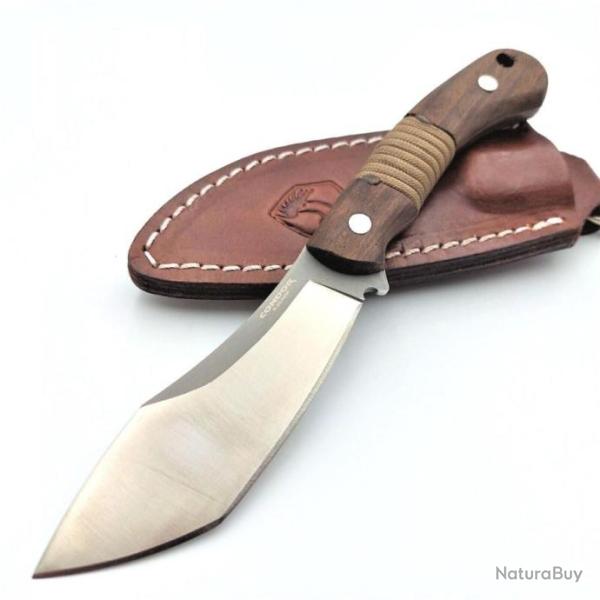 Couteau Condor Mountain Mountaineer Trail Lame Acier 440C Manche Noyer Etui Cuir Salvad CTK1204124C