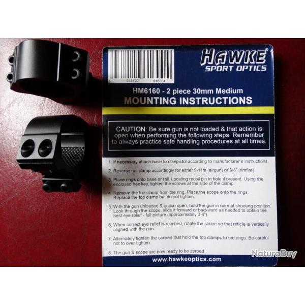 Colliers de montage  HAWKE 30mm MATCH MOUNTS, moins 50% sur la deuxime paire