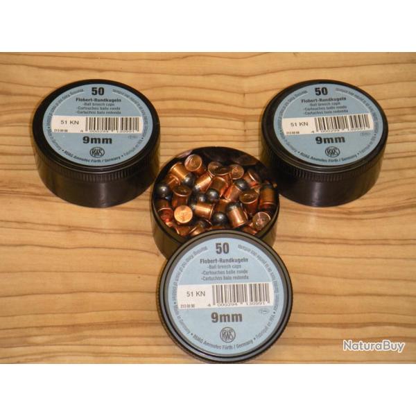 Balles Bosquet Ronde RWS , Calibre:9mm. Lot de 150 Cartouches.