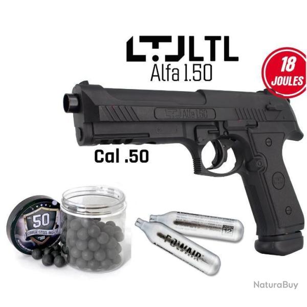 Pistolet de D�fense 18 Joules LTL Alfa 50  18J + 100 Billes caoutchouc + 5 C02 Livraison Offerte