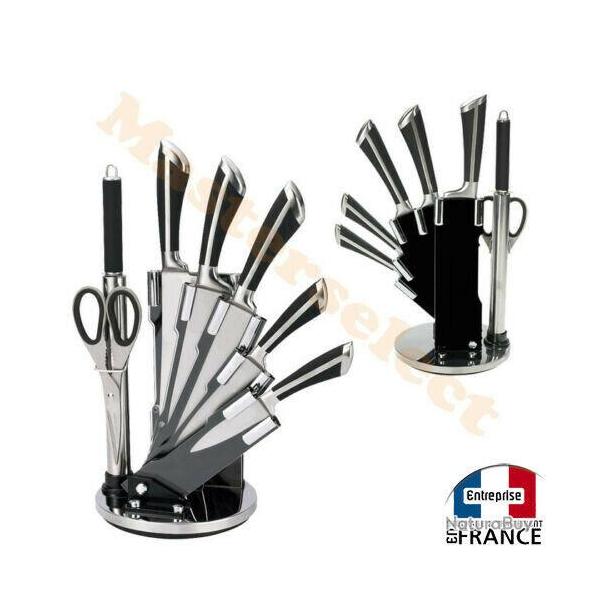 BLOC COUTEAUX DE COUPE DECOUPE POUR CUISINE LAME INOX CISEAUX 8Pcs AVEC SUPPORT