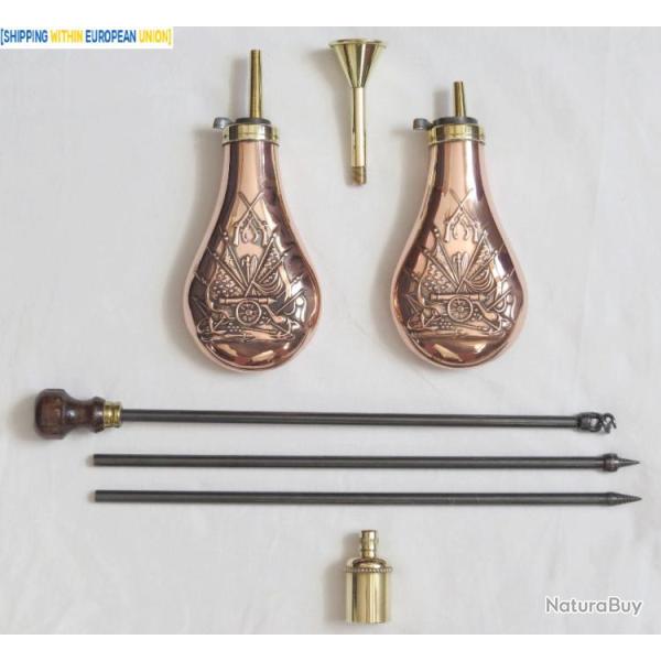 Ensemble Pedersoli: poires � Poudre Noire + huilier + entonnoir + d�boucheur balle plomb canon