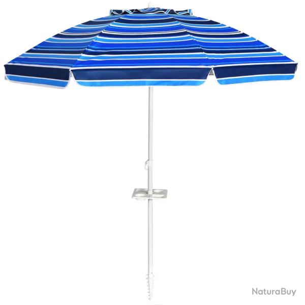Parasol de plage inclinable 2,2 m avec porte-gobelet et protection solaire upf50 + parasol portable