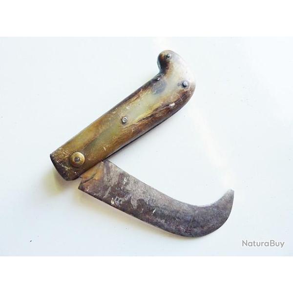 COUTEAU ANCIEN SERPETTE - MANCHE CORNE BLONDE COUTEAU VIGNERON A GREFFER Dim: 12 cms