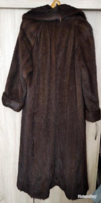 Manteau Long En Fourrure De Vison Véritable - Taille 40, Marron Noir Reflets Mordorés, Occasion Excellent état