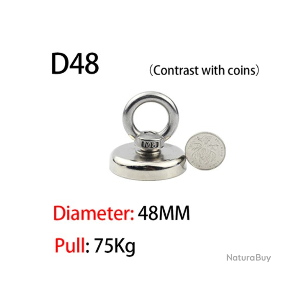 Corde 20m rouge + Aimant de p�che en n�odyme avec anneau de levage magn�tique capacit� 75KG