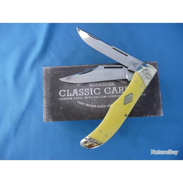 Couteau Rough Rider Folding Hunter Carbon Manche Yellow 2 Lames T10 RR1742