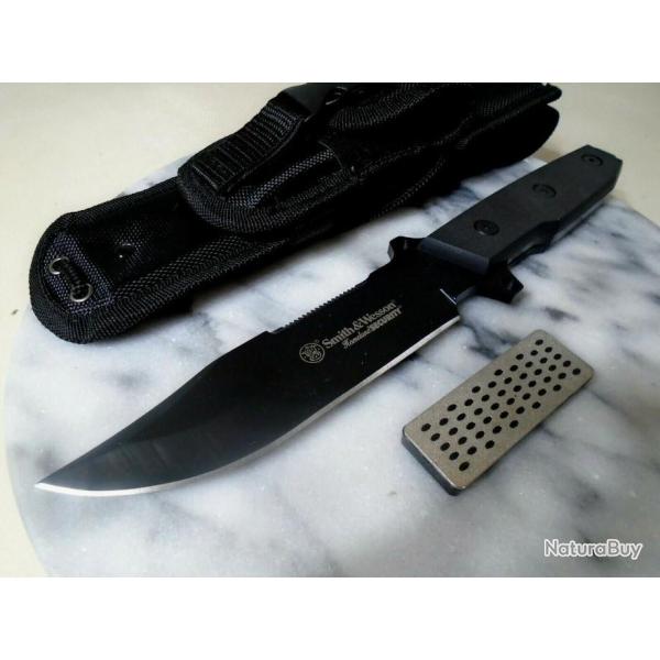 Couteau de Combat Smith&Wesson Homeland Security Tactical Lame Acier 7Cr17MoV Etui Nylon SWSUR4NCP
