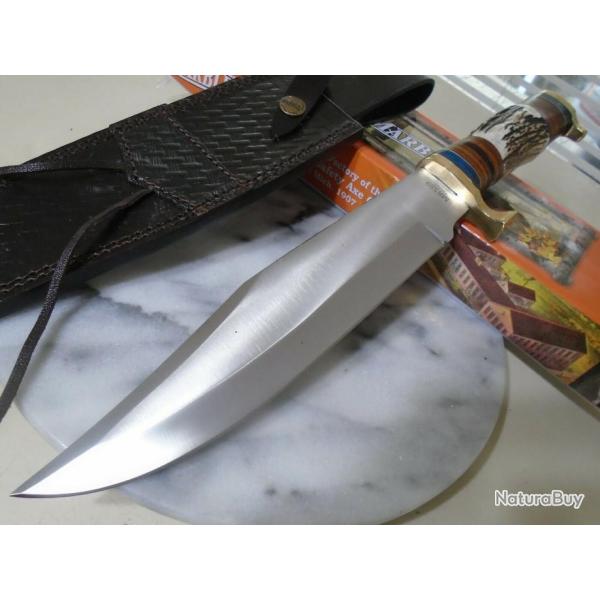 Couteau Bowie Marbles Stag Lame Acier Inox Manche Bois De Cerf/Bois Etui Cuir MR589