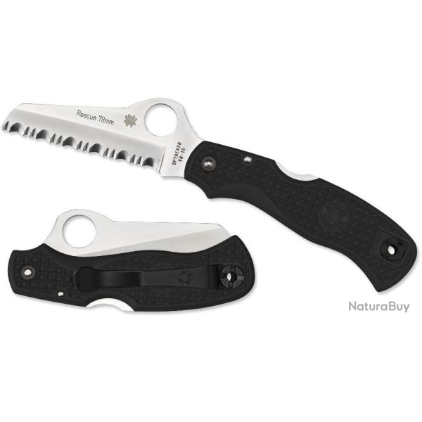 Couteau Spyderco Rescue 79mm Black handles Acier VG-10 Manche FRN Made In Japan SC45SBK