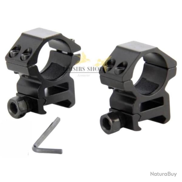 Paire de colliers de montage en alliage d'aluminium haut rail 21mm picatinny et diam�tre 25,4mm