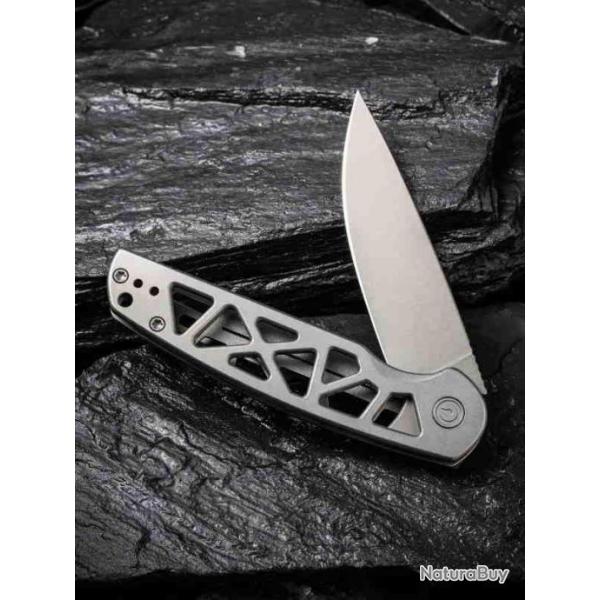 Couteau Civivi Perf Grey Lame Acier Nitro-V Manche Acier Roulement IKBS Framelock Clip CIVC20006A -