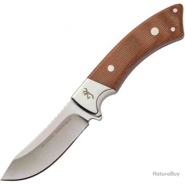 Couteau Browning Guide Series Skinner Lame Acier 14C28N Manche Micarta Etui Cuir Made USA BR0451