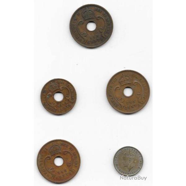 PI�CES LOT DE 5 " 50c 1937 10c 1936 5c 1935 10c 1933 10c 1937 " AFRIQUE DE L'EST / EAST AFRICA