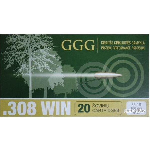 Boite de 20 munitions 308 Win . SBT 180gr 11.66g GGG SIERRA x20