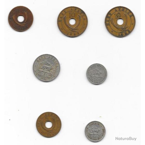 PI�CES LOT DE 7 " 5c 42 10c 42 5c 49 50c 49 50 c shilling 1948 " AFRIQUE DE L'EST / EAST AFRICA