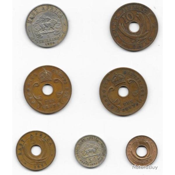 PI�CES LOT DE 7 " 1 shi 1950 10c 50 10c 51 1c 55 50c 56 5c 1957 " AFRIQUE DE L'EST / EAST AFRICA