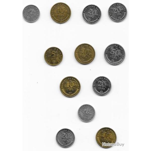 PI�CES LOT DE 10 DE CROATIE " 1 .5  10 .20 50 LIPA DECENNIE 2000 � 2009