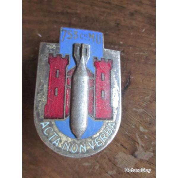 insigne militaire-753-Cie-MU-ACTA-NON-VERBA-bombe-drago-Z2 / G 1056 DRAGO PARIS
