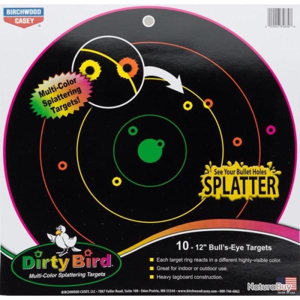 Cible Dirty Birds multicolores - Birchwood Casey 20 / 20 cm - 10 / 30 cm