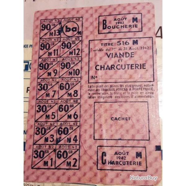 Ticket de rationnement 2eme guerre mondiale 1942