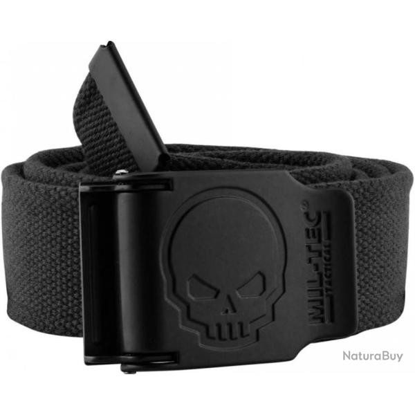 Ceinture noire avec boucle tte de mort 4 cm x 130 cm